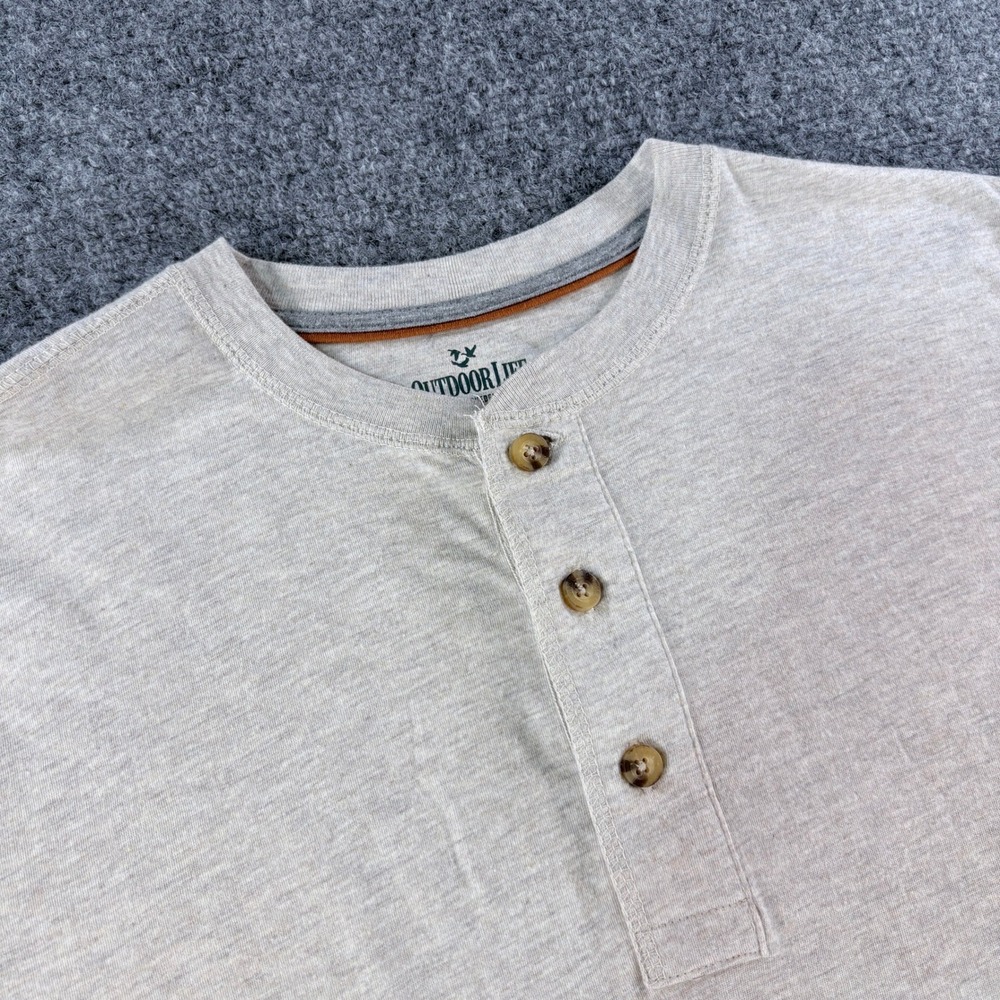 Outdoor Life Mens Wilderness Sueded Henley Shirt Short Sleeve Beige Medium NWOT